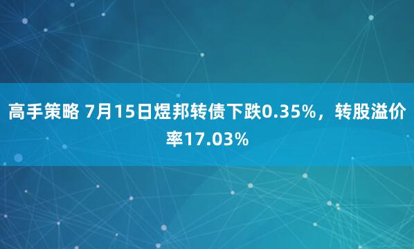 高手策略 7月15日煜邦转债下跌0.35%，转股溢价率17.03%
